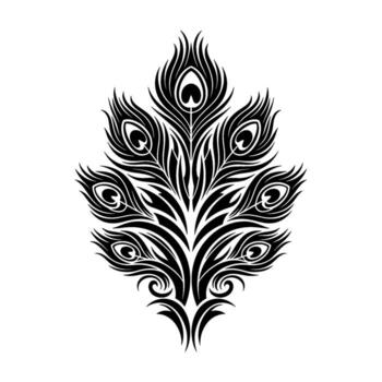 Intricate tribal peacock feather design with swirling patterns isolated on white background vector