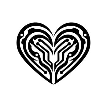 Stylized heart shape with circuit board pattern, symbolizing technology and love, isolated on white background vector