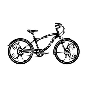 Stylized black cruiser bicycle with decorative tribal patterns on wheels and frame isolated on white background vector