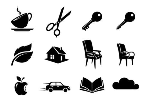 Collection of everyday objects in a minimalist style showcasing a variety of icons on a white background creating a simple and clean aesthetic vector