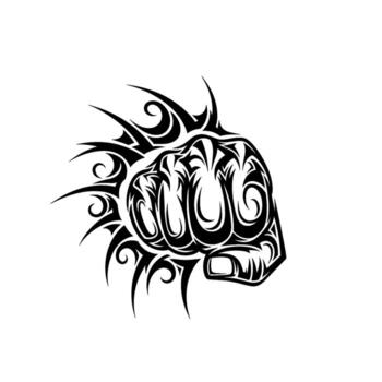 Tribal fist tattoo design with sharp edges and swirling patterns vector