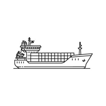 Minimalist outline of a cargo ship transporting containers across the ocean conveying efficiency and global trade in a simple modern design vector