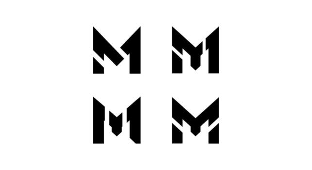 Four abstract letter M symbols in a minimalist layout showcasing modern design elements and creating a bold geometric and professional visual identity vector