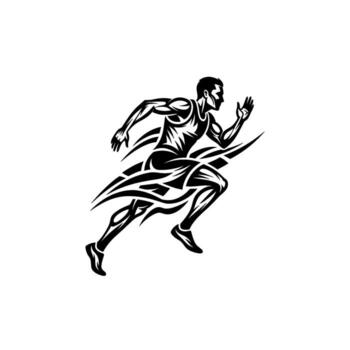 dinámica negro y blanco gráfico de un corredor en movimiento, aislado en blanco antecedentes vector