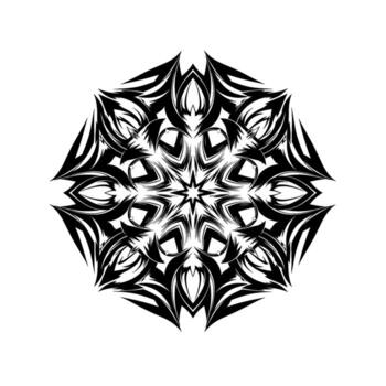 Intricate black and white mandala pattern with sharp, angular tribal elements, isolated on white background vector