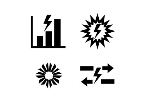Dynamic set of black and white icons depicting energy growth and direction on a clean white background conveying power and innovation in business vector