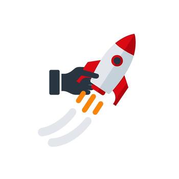 Hand launching a vibrant rocket into the sky symbolizing a startup businesss innovative approach and the exciting journey towards success and growth vector