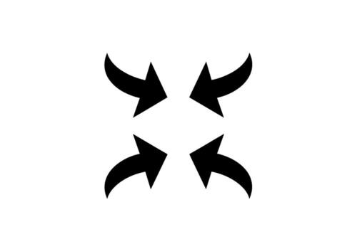 Four black arrows pointing inward on a white background symbolizing convergence focus and consolidation in a minimalist and modern design concept vector