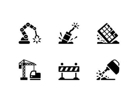 Construction icons set showing demolition and building in a simple style conveying progress and industry with a modern clean aesthetic vector