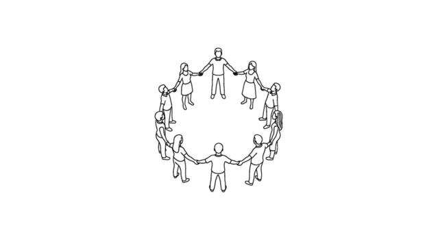 Diverse group of people holding hands in a circle on a white background symbolizing unity teamwork and global connection in a minimalist design vector