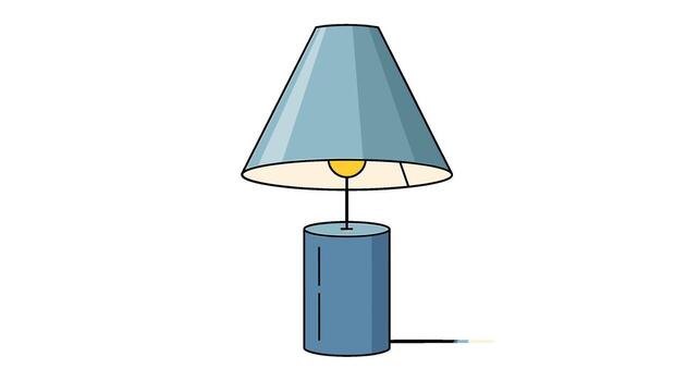 A simple blue table lamp with a conical shade and a cylindrical base, isolated on white background vector