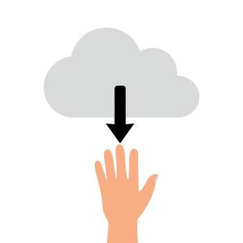 mano alcanzando para un nube con un hacia abajo flecha simbolizando datos descargar y nube informática en un minimalista limpiar y moderno diseño concepto vector