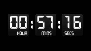 1 Hour Digital Segment Countdown Timer Animation, Digital Numbers on Black Background video
