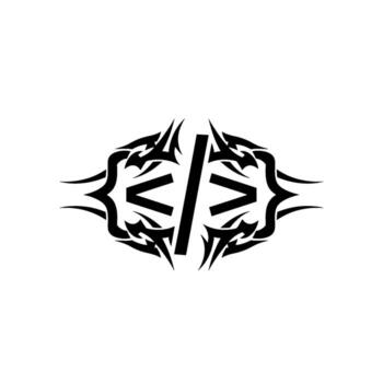 tribal estilo codificación símbolo con ángulo soportes y un vertical línea, aislado en blanco antecedentes vector