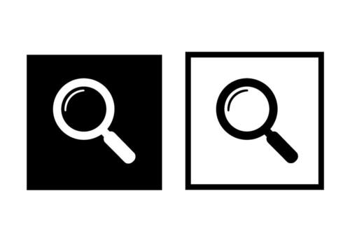 Magnifying glass icons in contrasting black and white squares symbolizing search investigation and the dual nature of visibility and obscurity vector
