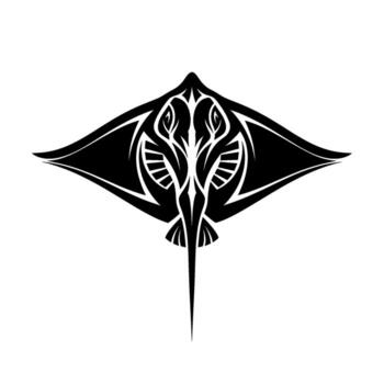 Tribal stingray silhouette isolated on white background, a stylized marine creature with sharp lines and a menacing appearance, perfect for graphic design vector