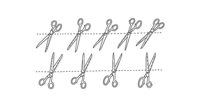 Set of scissors cutting a dashed line, representing cutting, separation, or a diy project, isolated on white background vector