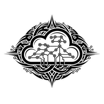 resumen tribal nube con circuito tablero patrón, aislado en blanco antecedentes vector