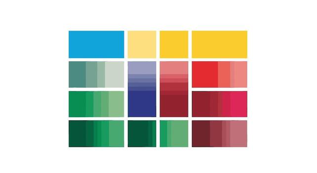 Grid of color swatches and gradients in blue, yellow, green, and red hues, arranged in a mosaic pattern vector