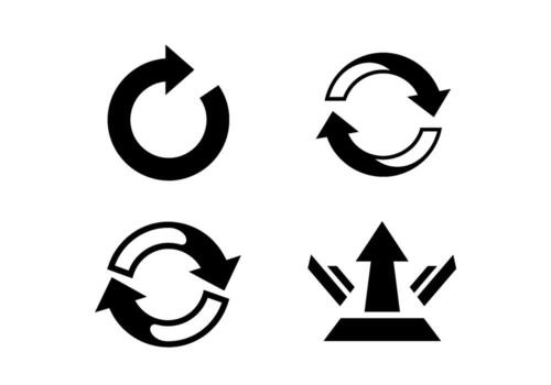 Set of four black arrow icons rotating and pointing upwards on a white background representing direction progress and the concept of moving forward vector