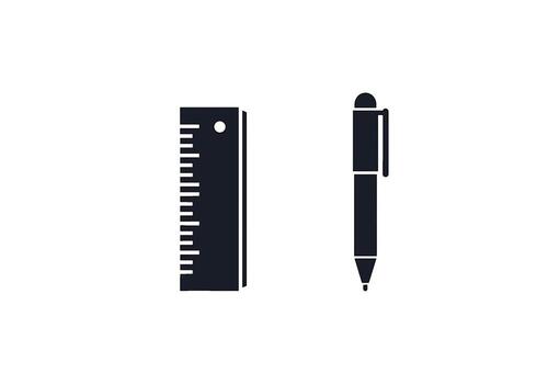 Simple black ruler and pen on a white surface for measuring and drawing representing precision and accuracy in a minimalist and clean design vector