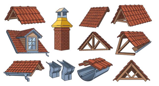 Collection of roof elements and structures vector