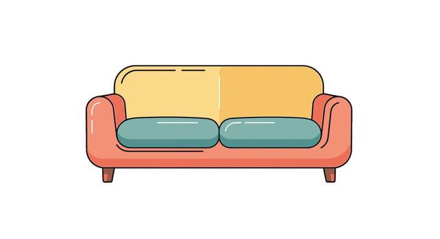 Retro-styled sofa with cushions sitting in a minimalist interior radiating comfort and inviting relaxation with its soft colors and simple design vector
