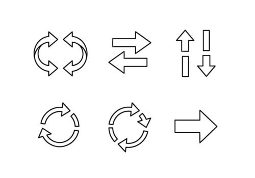 Simple black outline arrows indicating direction and movement on a clean white background conveying a sense of navigation flow and process vector
