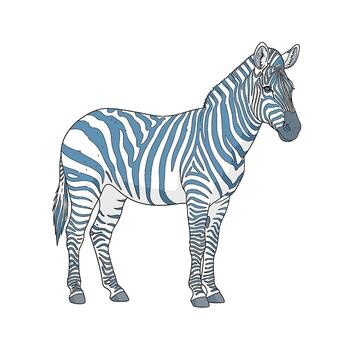 Elegant blue zebra standing gracefully on a white background showcasing its unique stripes and creating a serene and artistic atmosphere with a modern vector