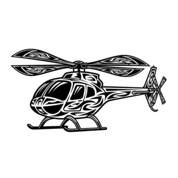 Tribal helicopter design, a modern aircraft with intricate swirling patterns, isolated on white background vector