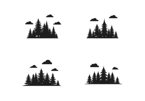 Silhouette of evergreen trees and clouds in a minimalist style creating a serene and peaceful atmosphere in a forest landscape perfect for nature love vector