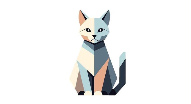 Geometric cat art isolated on white background, a stylized feline figure composed of colorful polygons and sharp angles, representing modern abstract design vector