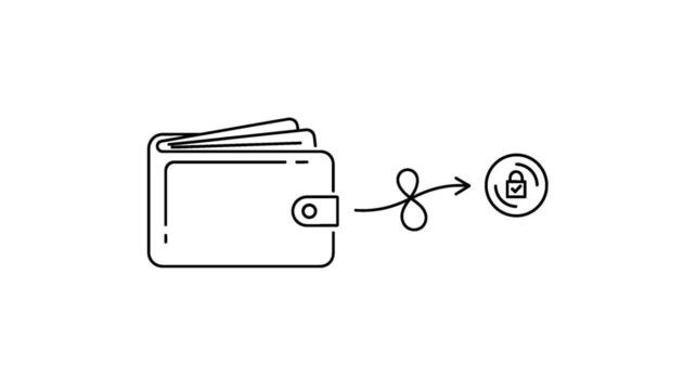 Minimalist wallet sending money securely with a padlock icon on a clean white background representing financial security and safe transactions vector