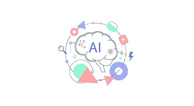 Artificial intelligence concept isolated on white background, featuring a brain surrounded by geometric shapes, symbolizing innovation and technological advancement vector