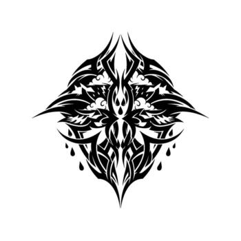 intrincado tribal tatuaje diseño con agudo bordes y fluido líneas, parecido a un estilizado criatura o resumen patrón, aislado en blanco antecedentes vector