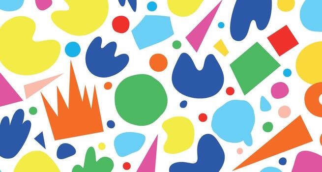 Vibrant abstract pattern with playful geometric and organic shapes on a white background, perfect for design vector