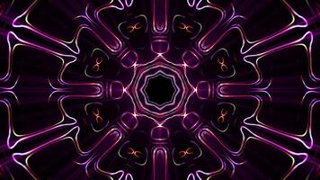néon mandala avec embrasé lignes et symétrique géométrique lumière modèle sur une foncé Contexte. hypnotique lumineux formes animation pour la musique performance et psychédélique art. sans couture vj boucle 4k 30 images par seconde video