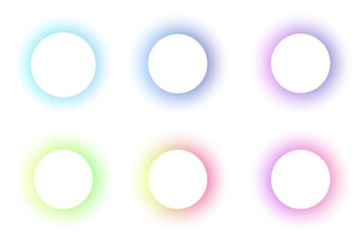 Round frame with light gradient on white background. Holographic glowing border design. Modern soft geometric blurred template. Pastel futuristic round transparent template. vector