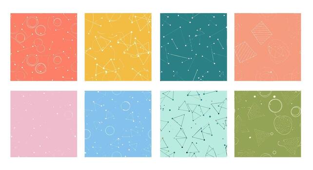 colección de resumen sin costura patrones aislado en blanco antecedentes presentando aleatorio formas y texturas, ideal para antecedentes, textiles, y creativo diseños vector