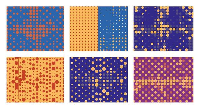 conjunto de resumen trama de semitonos patrones aislado en blanco antecedentes punteado texturas con círculos y cuadrícula para moderno diseño, antecedentes, y digital Arte proyectos vector