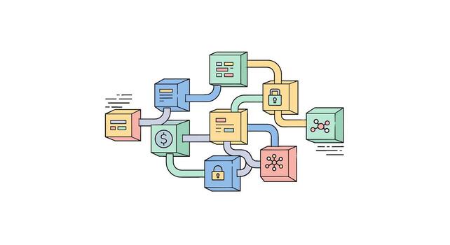 Blockchain network concept isolated on white background depicts interconnected blocks representing data, secured by cryptography, enabling transparent and decentralized transactions vector