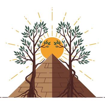 Pyramid and Trees Symbolizing Growth and Ancient Legacy vector
