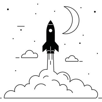 Moon Rocket Taking Off with Clouds of Smoke Animation Style vector