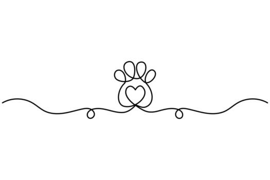 Continuous single line minimalist drawing of dog paw print outline vector