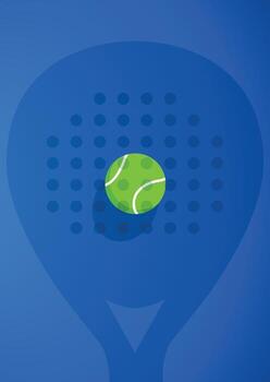 Padel ball with shadow reflection on racket. Blue minimal concept for sport and game design. vector