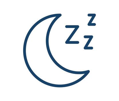 Crescent moon with sleeping zzz symbol in simple line art style, ighttime rest, dream and sleep concept icon representing relaxation and bedtime flat illustration isolated on white background. vector