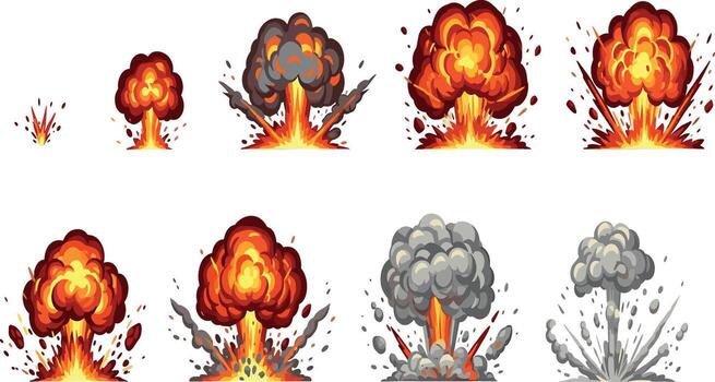 Explosions and Fireballs - A Sequence of Fiery Blasts and Rapid Expansion Effects vector