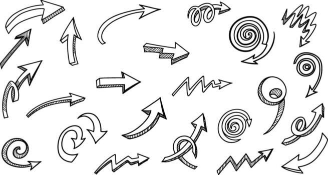Diverse collection of hand-drawn arrow illustrations, ideal for creative design elements and directional pointers vector