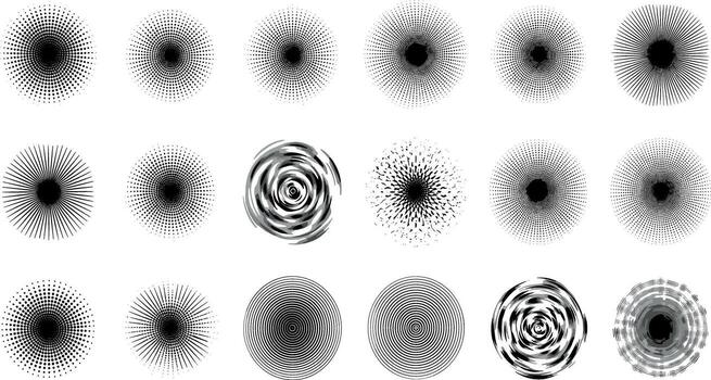 Collection of Abstract Circular Halftone and Spiral Designs for Graphic Elements vector