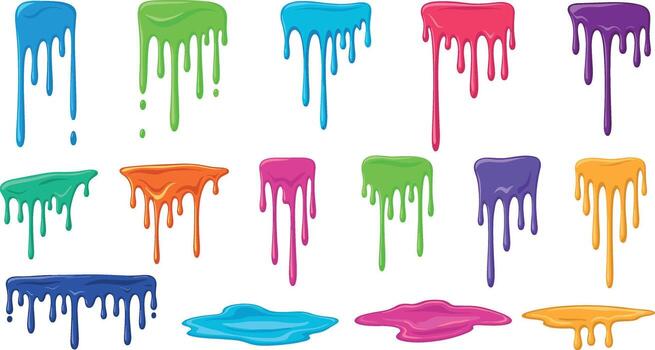 vibrante vistoso pintar salpicaduras y gotea, representando resumen artístico expresión y creativo diseño elementos vector